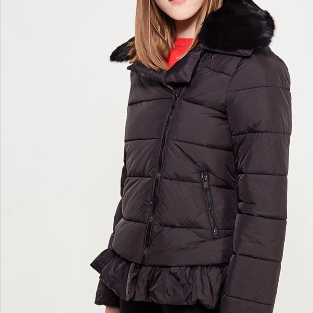 SILVIAN HEACH puff jacket black fux fur collar